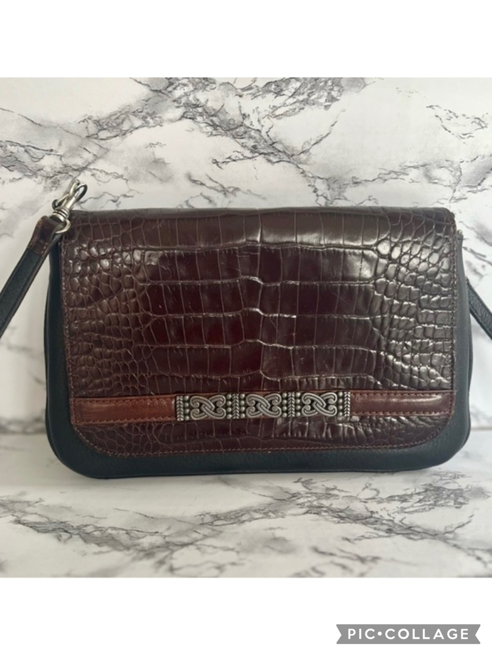 Brighton Bag Crossbody Envelope Brown Croc Leather wallet on chain classic